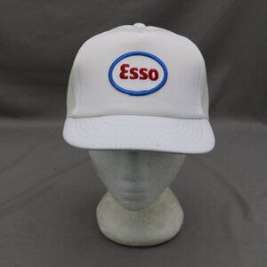 Vintage Patched Trucker Hat - Esso Gas Stitched Patch - Adult Snapback